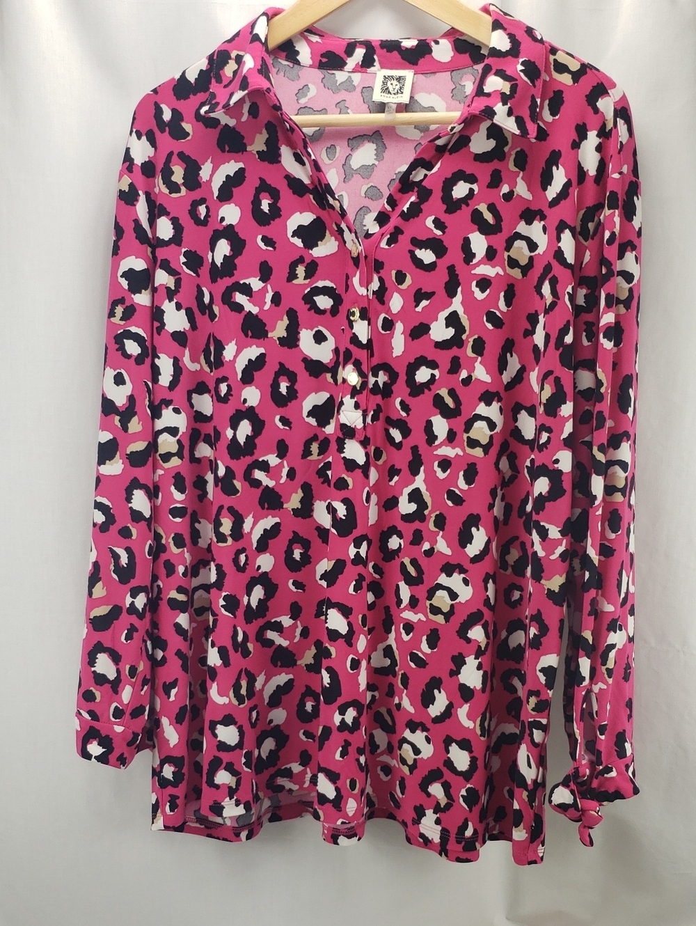 Anne Klein XXL Vibrant Leopard Print Blouse Pink Bold Animal Print